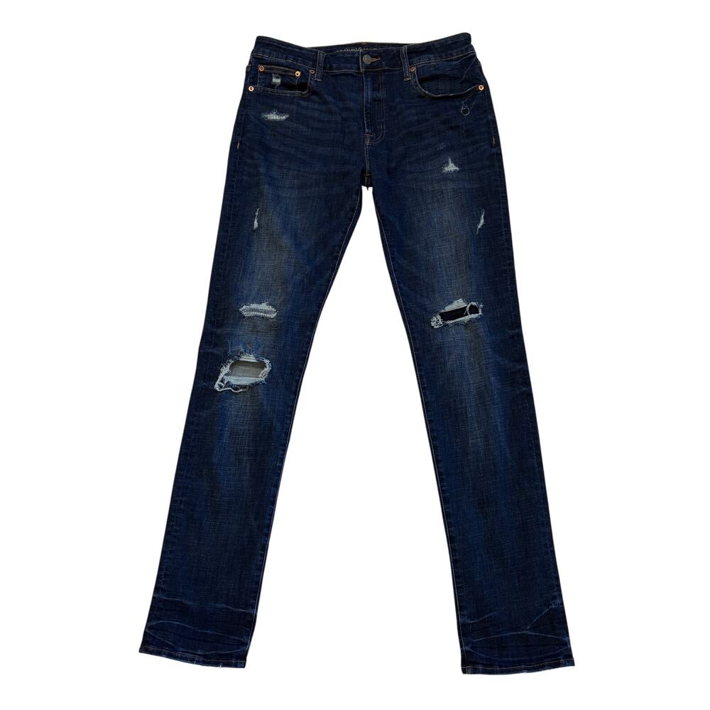 American Eagle Jeans Mens 36x36 Blue Denim Slim Stretch Distressed Casual *READ*